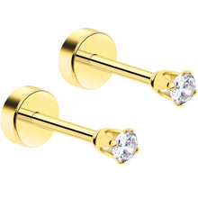 Load image into Gallery viewer, 14k Yellow Gold Plated 2mm CZ Flat Back Stud Earrings - 1 Pair
