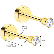 Load image into Gallery viewer, 14k Yellow Gold Plated 2mm CZ Flat Back Stud Earrings - 1 Pair
