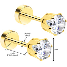 Load image into Gallery viewer, 14k Yellow Gold Plated 4mm CZ Flat Back Stud Earrings - 1 Pair
