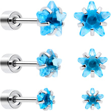 Load image into Gallery viewer, Blue Star CZ Flat Back Stud Earrings - 3 Pairs
