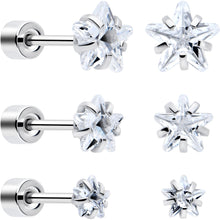 Load image into Gallery viewer, Clear Star CZ Flat Back Stud Earrings - 3 Pairs
