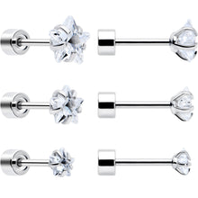 Load image into Gallery viewer, Clear Star CZ Flat Back Stud Earrings - 3 Pairs
