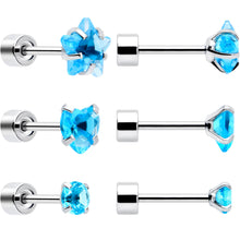 Load image into Gallery viewer, Blue Simplistic Heart Star CZ Flat Back Stud Earrings - 3 Pairs
