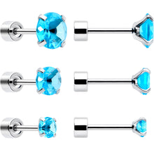 Load image into Gallery viewer, Blue CZ Flat Back Stud Earrings - 3 Pairs
