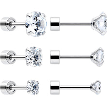 Load image into Gallery viewer, CZ Flat Back Stud Earrings - 3 Pairs
