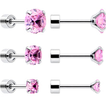 Load image into Gallery viewer, Pink CZ Flat Back Stud Earrings - 3 Pairs
