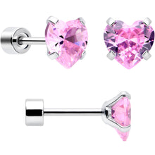 Load image into Gallery viewer, Pink Heart CZ Flat Back Stud Earrings - 3 Pairs
