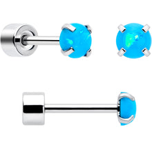 Load image into Gallery viewer, Blue Synthetic Opal Flat Back Stud Earrings - 3 Pairs
