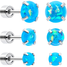 Load image into Gallery viewer, Blue Synthetic Opal Flat Back Stud Earrings - 3 Pairs
