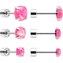 Load image into Gallery viewer, Pink Synthetic Opal Flat Back Stud Earrings - 3 Pairs
