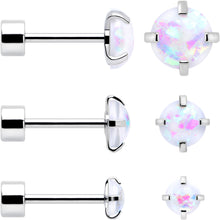 Load image into Gallery viewer, White Synthetic Opal Flat Back Stud Earrings - 3 Pairs
