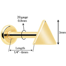 Load image into Gallery viewer, 14k Solid Yellow Gold 3mm Triangle Threadless Push In Flat Back Stud

