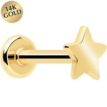 Load image into Gallery viewer, 14k Solid Yellow Gold 3mm Star Threadless Push In Flat Back Stud
