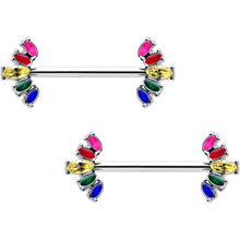 Load image into Gallery viewer, 14G 9/16 Rainbow Gem Pride Fancy Glam Nipple Ring Set

