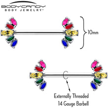 Load image into Gallery viewer, 14G 9/16 Rainbow Gem Pride Fancy Glam Nipple Ring Set
