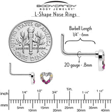 Load image into Gallery viewer, 20G Romance Gem Open Heart L Shape Nose Ring
