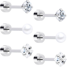 Load image into Gallery viewer, 20G Clear Gem White Orb Flatback Earring Set of 6

