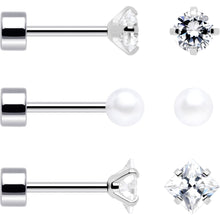 Load image into Gallery viewer, 20G Clear Gem White Orb Flatback Earring Set of 6
