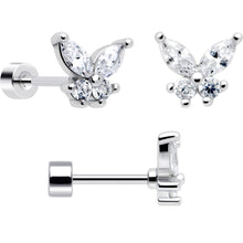 Load image into Gallery viewer, 20G Clear Gem White Orb Butterfly Flatback Earring Set of 6
