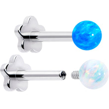 Load image into Gallery viewer, Titanium Reversible Flower Flat Back Stud 18G Synthetic Opal Ball
