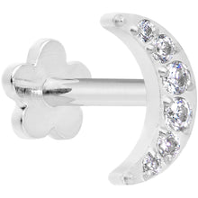 Load image into Gallery viewer, Titanium Flat Back Earring Gem Crescent Moon - 18G Threadless Reversible
