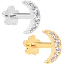 Load image into Gallery viewer, Titanium Flat Back Earring Gem Crescent Moon - 18G Threadless Reversible

