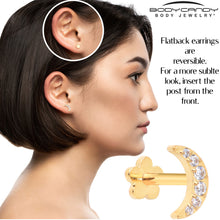Load image into Gallery viewer, Titanium Flat Back Earring Gem Crescent Moon - 18G Threadless Reversible
