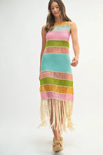 Load image into Gallery viewer, Multi Color Fringed Crochet Knit Dress For Women – Crochet Knit Dress, Fringed Dress, Multi-Color Dress, Bohemian Knit Dress, Festival Dress
