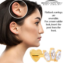 Load image into Gallery viewer, Titanium Flat Back Earring Trio Gem- 18G Threadless Reversible Heart
