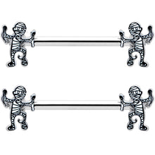 Load image into Gallery viewer, 14G 9/16 Two Tone Halloween Mummy Barbell Nipple Ring Set
