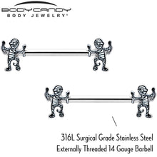 Load image into Gallery viewer, 14G 9/16 Two Tone Halloween Mummy Barbell Nipple Ring Set
