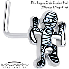 Load image into Gallery viewer, 20G 7mm Two Tone Halloween Mummy L Shape Nose Ring
