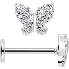 Load image into Gallery viewer, 18G 5/16 CZ Gem Butterfly Paved Threadless Push In Labret Tragus
