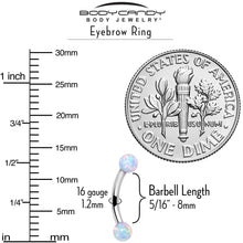 Load image into Gallery viewer, 16G 5/16 White Synthetic Opal Implant Grade Titanium Curved Eyebrow Ring
