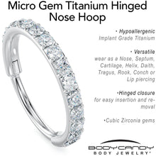 Load image into Gallery viewer, Micro Gem Titanium Hinged Nose Hoop
