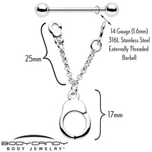 Load image into Gallery viewer, 14G 3/4 Handcuff Chain Dangle Nipple Ring Set
