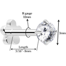 Load image into Gallery viewer, 18G 5/16 CZ Implant Grade Titanium Reversible Threadless Flatback
