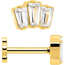 Load image into Gallery viewer, 18G 1/4 Clear Gem 14k Gold Plated Implant Grade Titanium Threadless Flower Reversible Flat Back Earring
