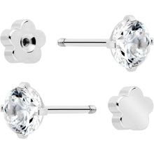Load image into Gallery viewer, 20G Clear CZ Gem Reversible Flower Flat Back Earring Set of 6
