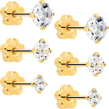 Load image into Gallery viewer, 20G Clear CZ Gem Reversible Flower Flat Back Earring Set of 6
