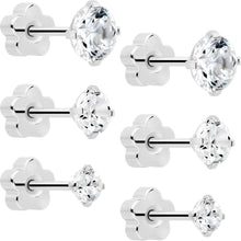 Load image into Gallery viewer, 20G Clear CZ Gem Reversible Flower Flat Back Earring Set of 6
