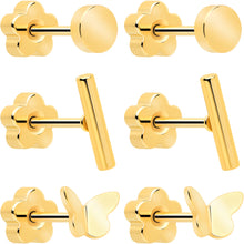 Load image into Gallery viewer, 20G Bar Disc Butterfly Reversible Flower Flat Back Earring Set of 6
