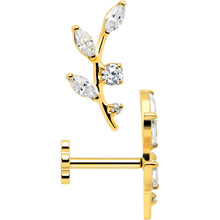 Load image into Gallery viewer, 18G 1/4 Clear Gem Gold PVD Implant Grade Titanium Leaves Threadless Flatback Earring
