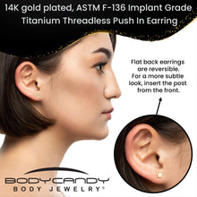 Load image into Gallery viewer, 18G 1/4 Clear Gem Gold PVD Implant Grade Titanium Leaves Threadless Flatback Earring
