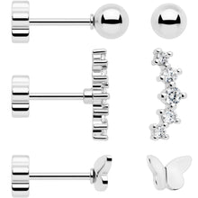 Load image into Gallery viewer, 20G CZ Gem Ball Arch Butterfly Reversible Flower Flat Back Earring Set of 6
