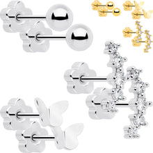 Load image into Gallery viewer, 20G CZ Gem Ball Arch Butterfly Reversible Flower Flat Back Earring Set of 6
