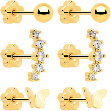 Load image into Gallery viewer, 20G CZ Gem Ball Arch Butterfly Reversible Flower Flat Back Earring Set of 6
