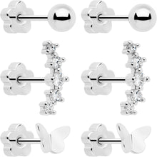 Load image into Gallery viewer, 20G CZ Gem Ball Arch Butterfly Reversible Flower Flat Back Earring Set of 6
