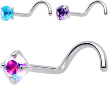 Load image into Gallery viewer, 20G 3mm CZ Prong Set Push-In Threadless Nose Screw Nose Ring
