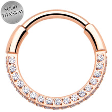 Load image into Gallery viewer, 20G Rose Gold PVD Implant Grade Titanium Triple Sided Micro Gem Hinged Nose Hoop
